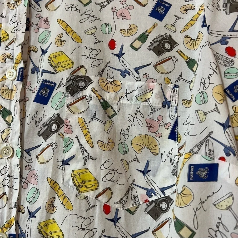 J. Crew | Parisian Novelty Print Popover Top French Paris Travel Shirt Size 2